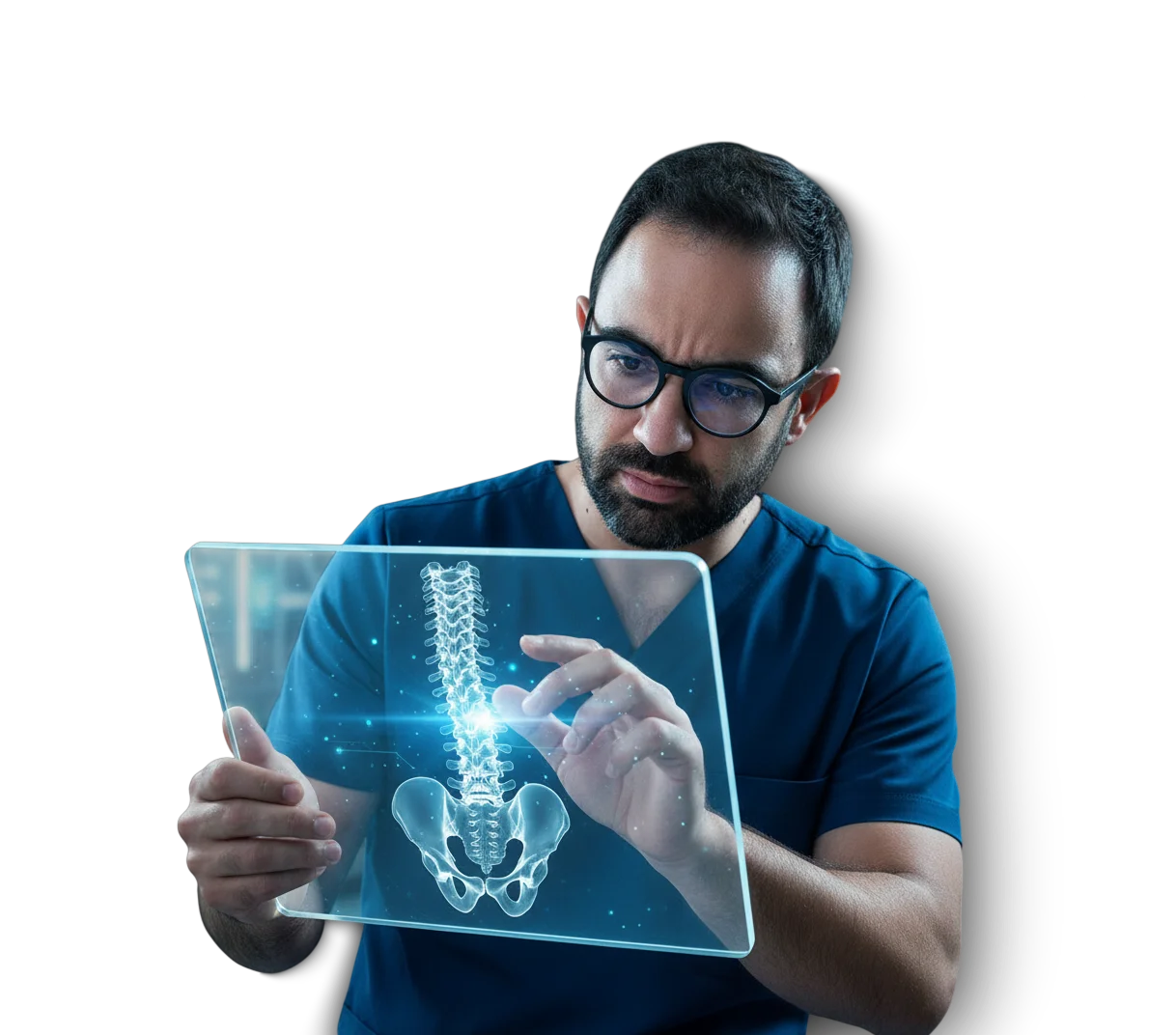 Dr. Daniel Edde analisando coluna lombar com tecnologia avançada